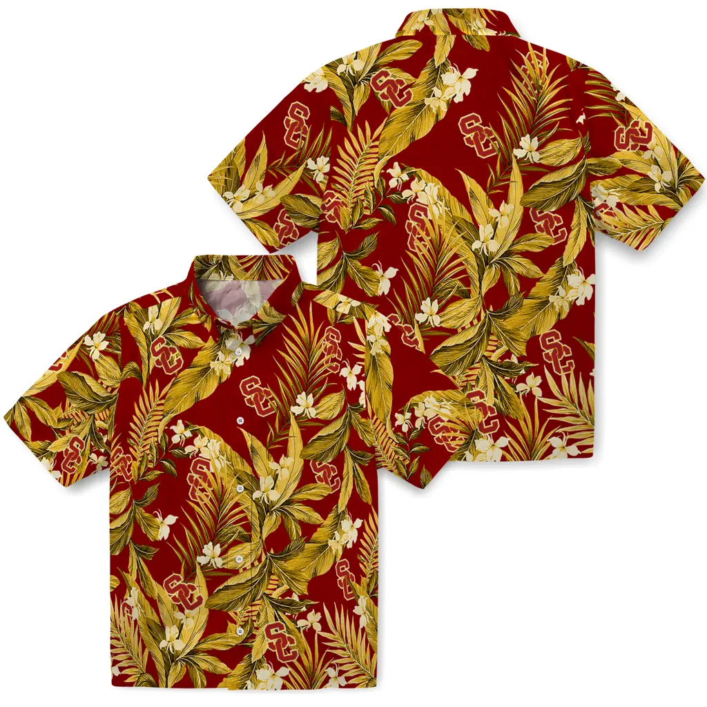 USC Trojans Hawaiian Shirt - Palm Leaves usc trojans palm leaves red hawaiian shirts high quality