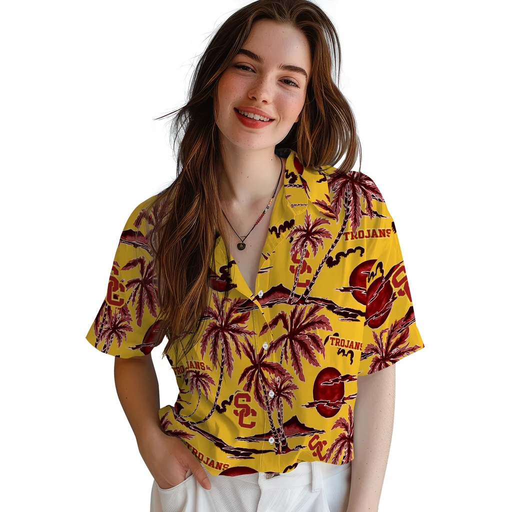 USC Trojans Hawaiian Shirt - Palm Sunset usc trojans palm sunset hawaiian shirts latest model