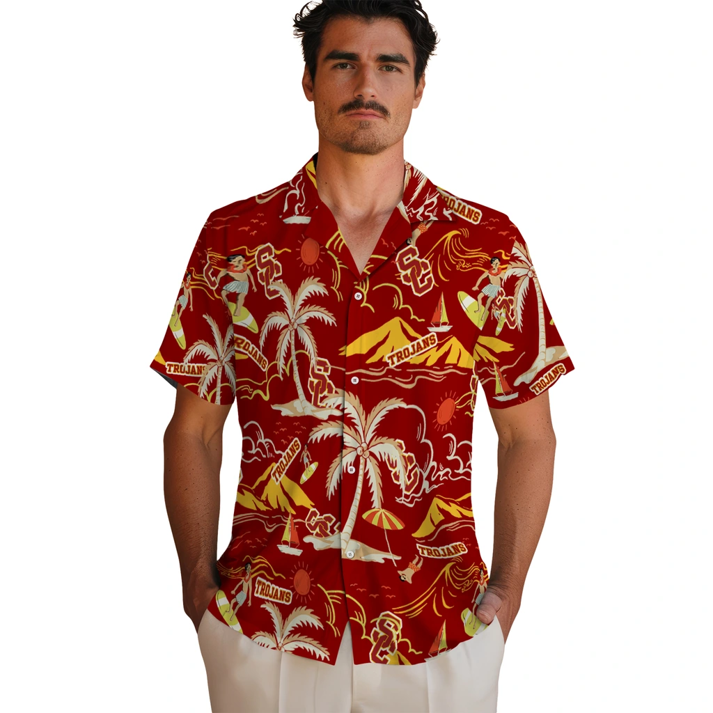 USC Trojans Hawaiian Shirt - Palm Tree Island usc trojans palm tree island red hawaiian shirts fashion forward