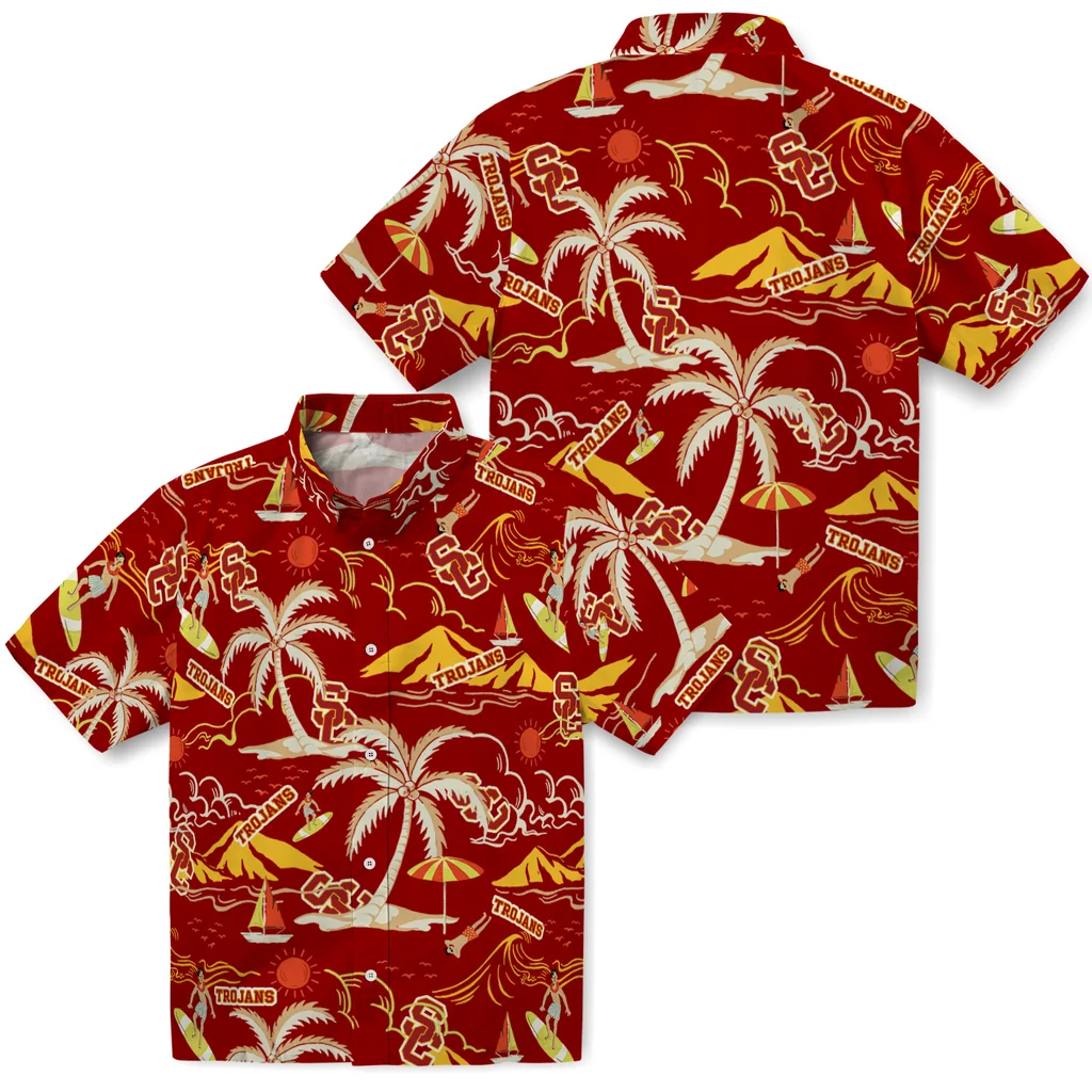 USC Trojans Hawaiian Shirt - Palm Tree Island usc trojans palm tree island red hawaiian shirts high quality