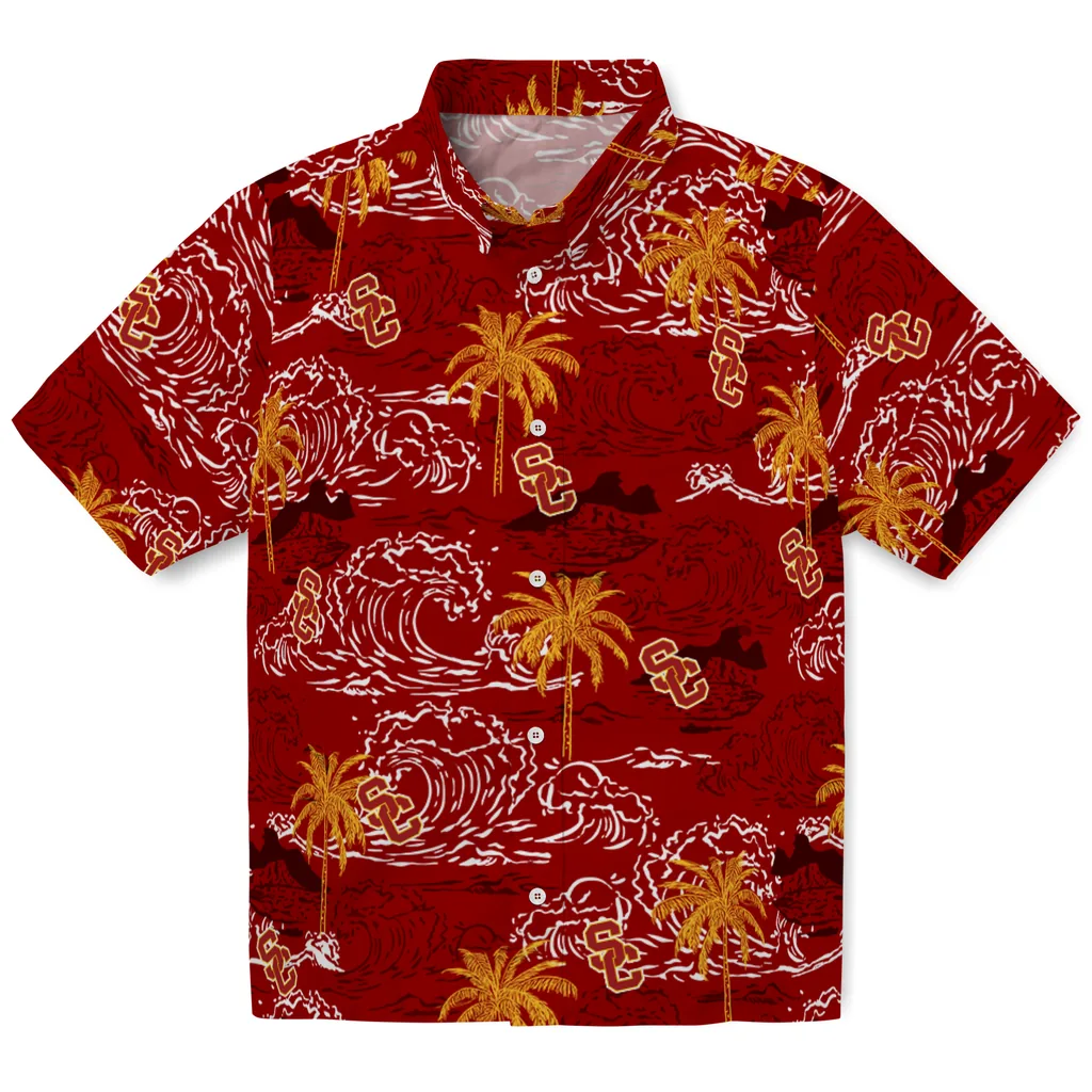 USC Trojans Hawaiian Shirt - Wave Palm usc trojans wave palm red hawaiian shirts best selling