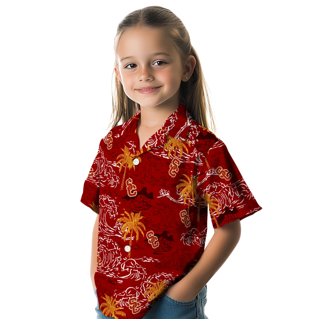 USC Trojans Hawaiian Shirt - Wave Palm usc trojans wave palm red hawaiian shirts premium grade