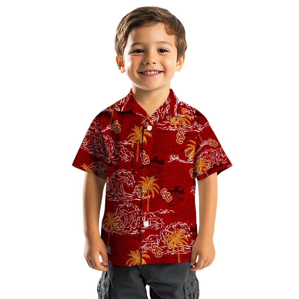 USC Trojans Hawaiian Shirt - Wave Palm usc trojans wave palm red hawaiian shirts top rated