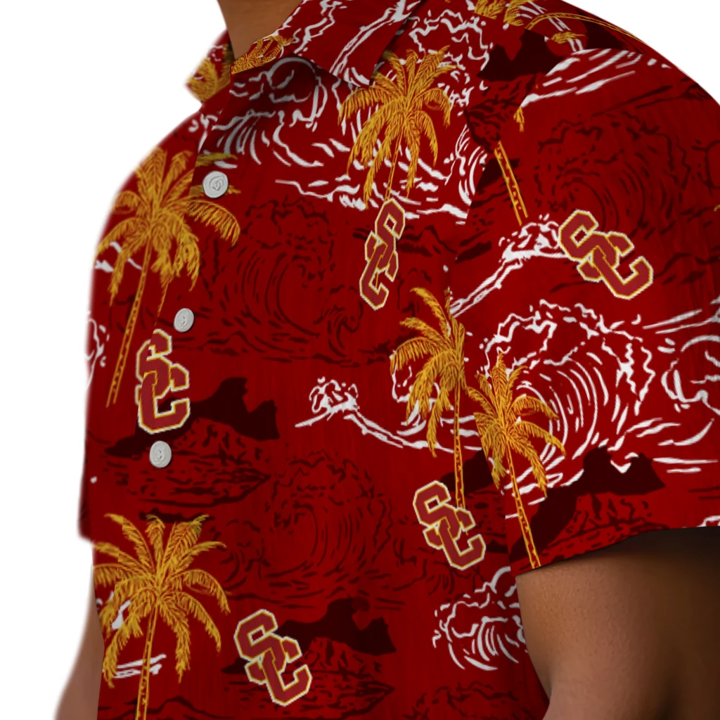 USC Trojans Hawaiian Shirt - Wave Palm usc trojans wave palm red hawaiian shirts trendy