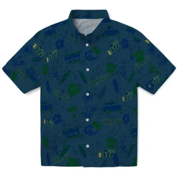 utah jazz beach vibe navy hawaiian shirts best selling