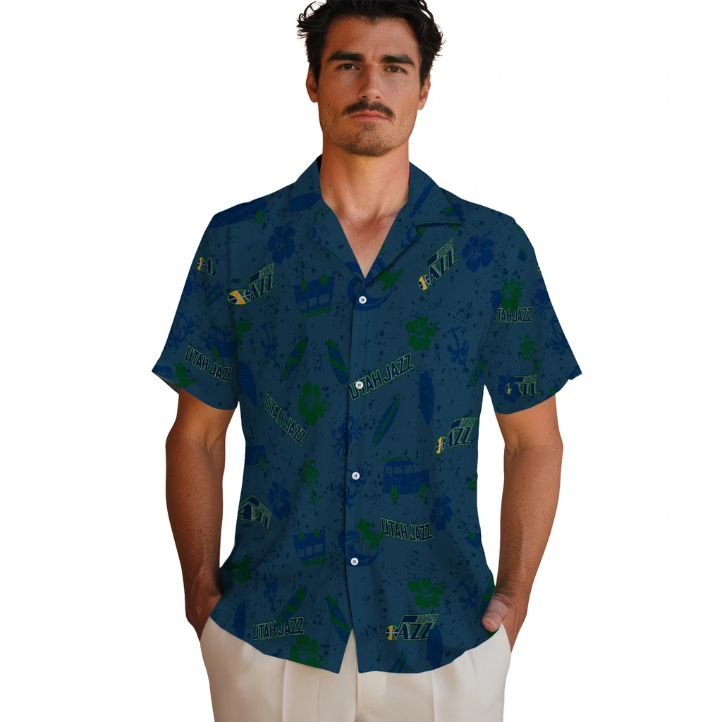 Utah Jazz Hawaiian Shirt - Beach Vibe utah jazz beach vibe navy hawaiian shirts fashion forward
