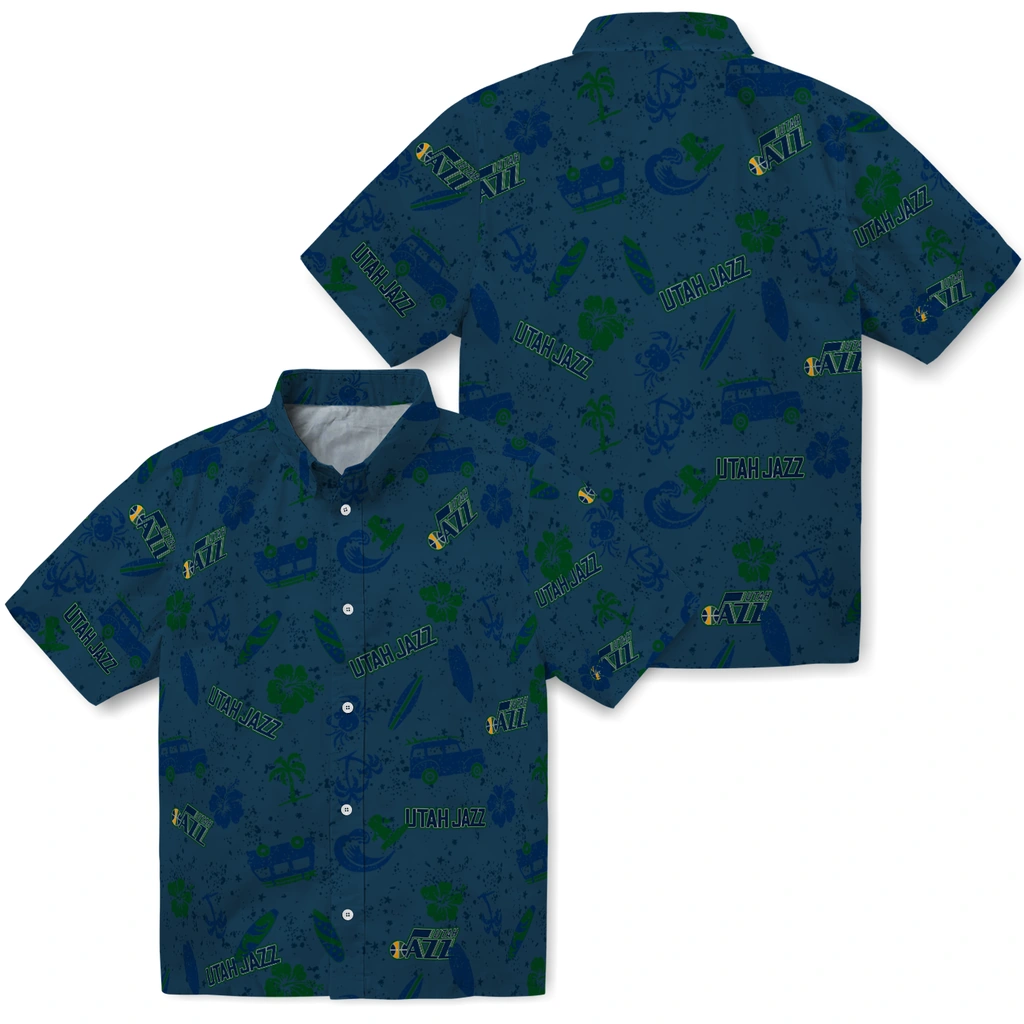Utah Jazz Hawaiian Shirt - Beach Vibe utah jazz beach vibe navy hawaiian shirts high quality
