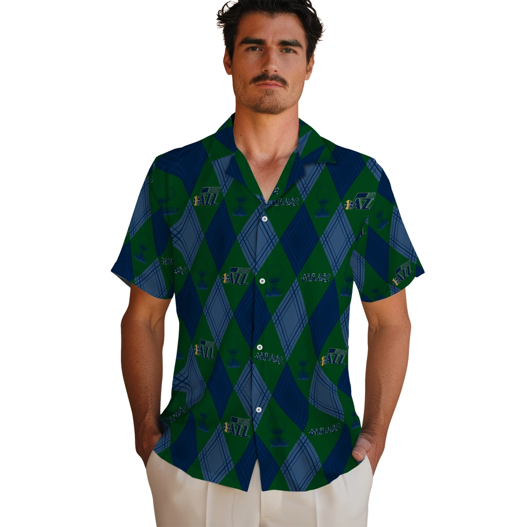 Utah Jazz Hawaiian Shirt - Golfing Plaid utah jazz balloon plaid navy hawaiian shirts fashion forward