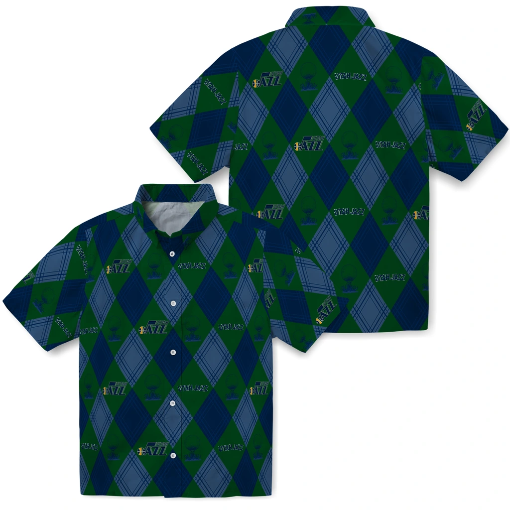Utah Jazz Hawaiian Shirt - Golfing Plaid utah jazz balloon plaid navy hawaiian shirts high quality