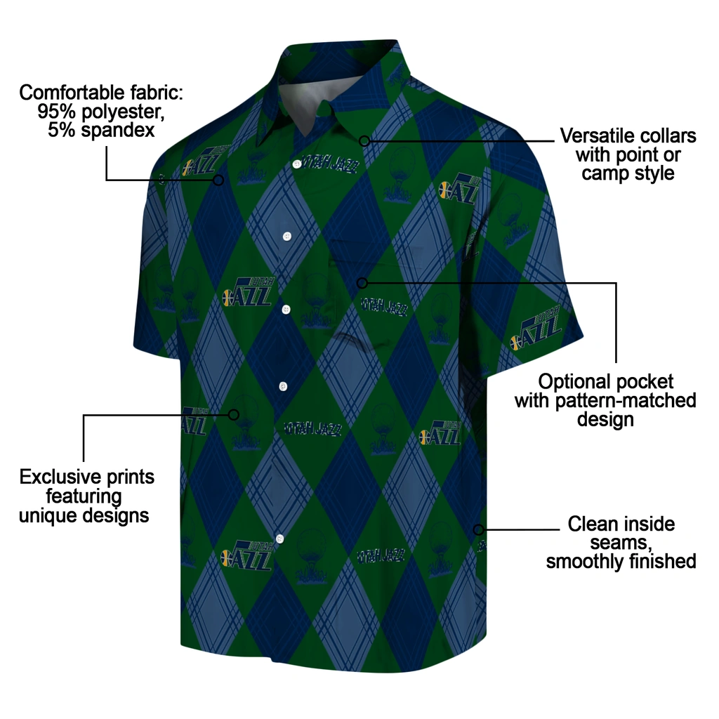 Utah Jazz Hawaiian Shirt - Golfing Plaid utah jazz balloon plaid navy hawaiian shirts new arrival