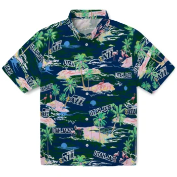 utah jazz flamingo retreat navy hawaiian shirts best selling