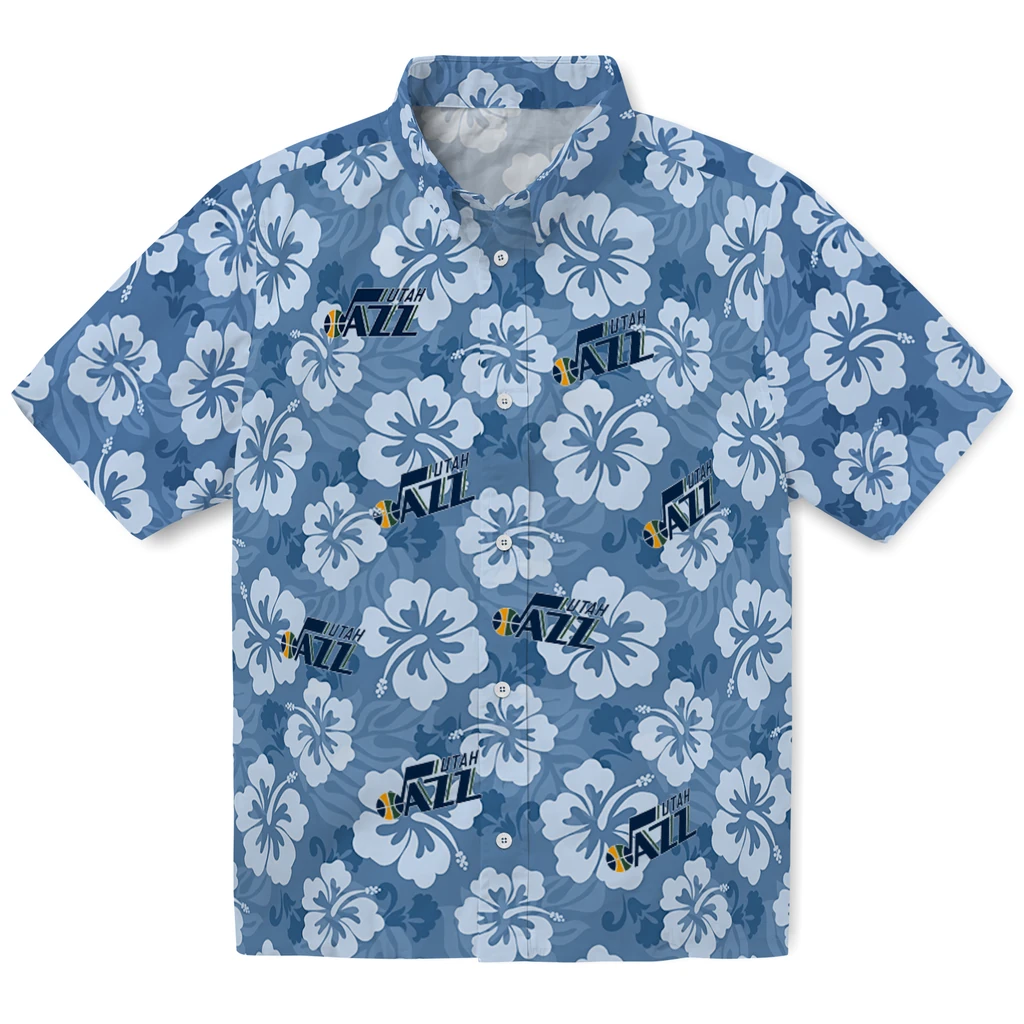 Utah Jazz Hawaiian Shirt - Hibiscus Cluster utah jazz hibiscus cluster navy hawaiian shirts best selling