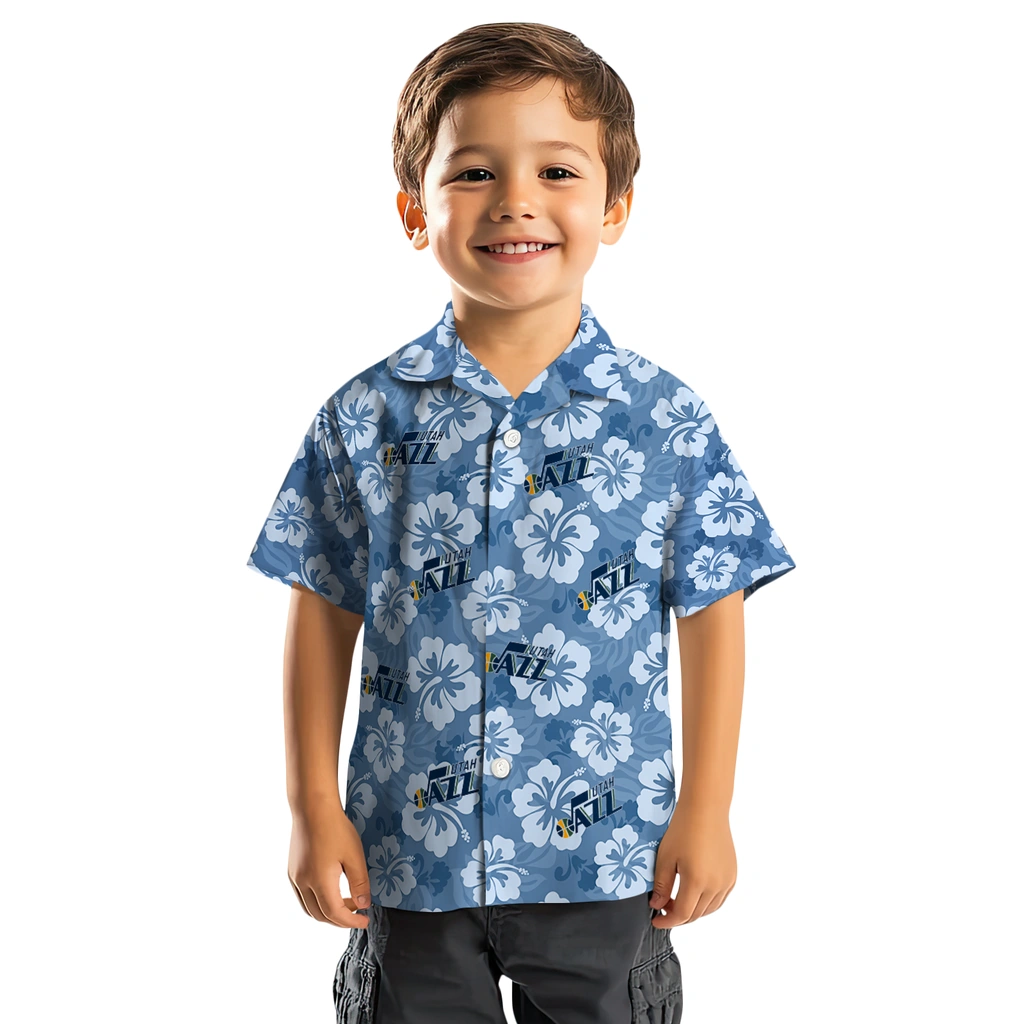 Utah Jazz Hawaiian Shirt - Hibiscus Cluster utah jazz hibiscus cluster navy hawaiian shirts top rated