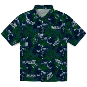 utah jazz hibiscus exotic navy hawaiian shirts best selling