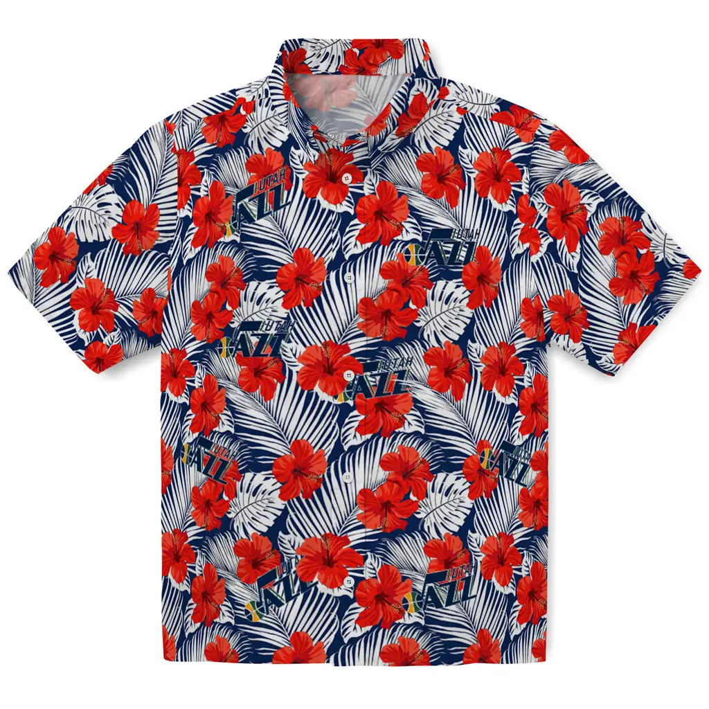 Utah Jazz Hawaiian Shirt - Hibiscus Fiesta utah jazz hibiscus fiesta red royal blue hawaiian shirts best selling