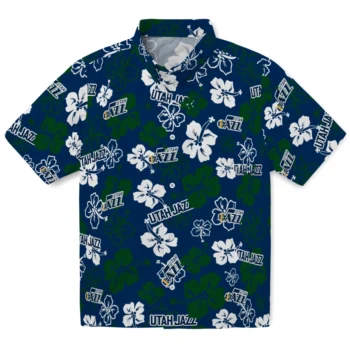 utah jazz hibiscus bloom navy hawaiian shirts best selling