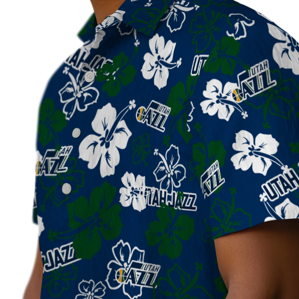 Utah Jazz Hawaiian Shirt - Hibiscus Flower Design utah jazz hibiscus bloom navy hawaiian shirts trendy
