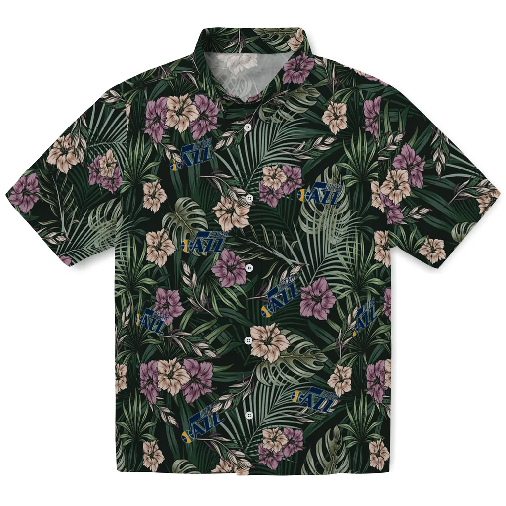 Utah Jazz Hawaiian Shirt - Hibiscus Leaves Pattern utah jazz hibiscus leaves pattern green hawaiian shirts best selling