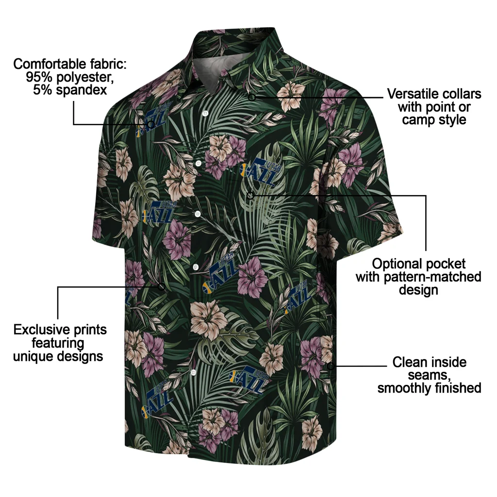 Utah Jazz Hawaiian Shirt - Hibiscus Leaves Pattern utah jazz hibiscus leaves pattern green hawaiian shirts new arrival