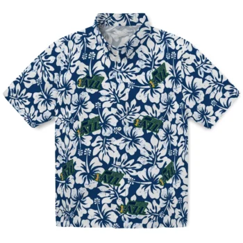 utah jazz hibiscus motif navy white hawaiian shirts best selling