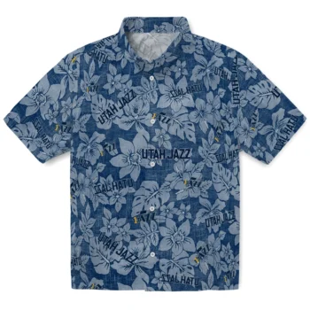 utah jazz hibiscus oasis navy hawaiian shirts best selling