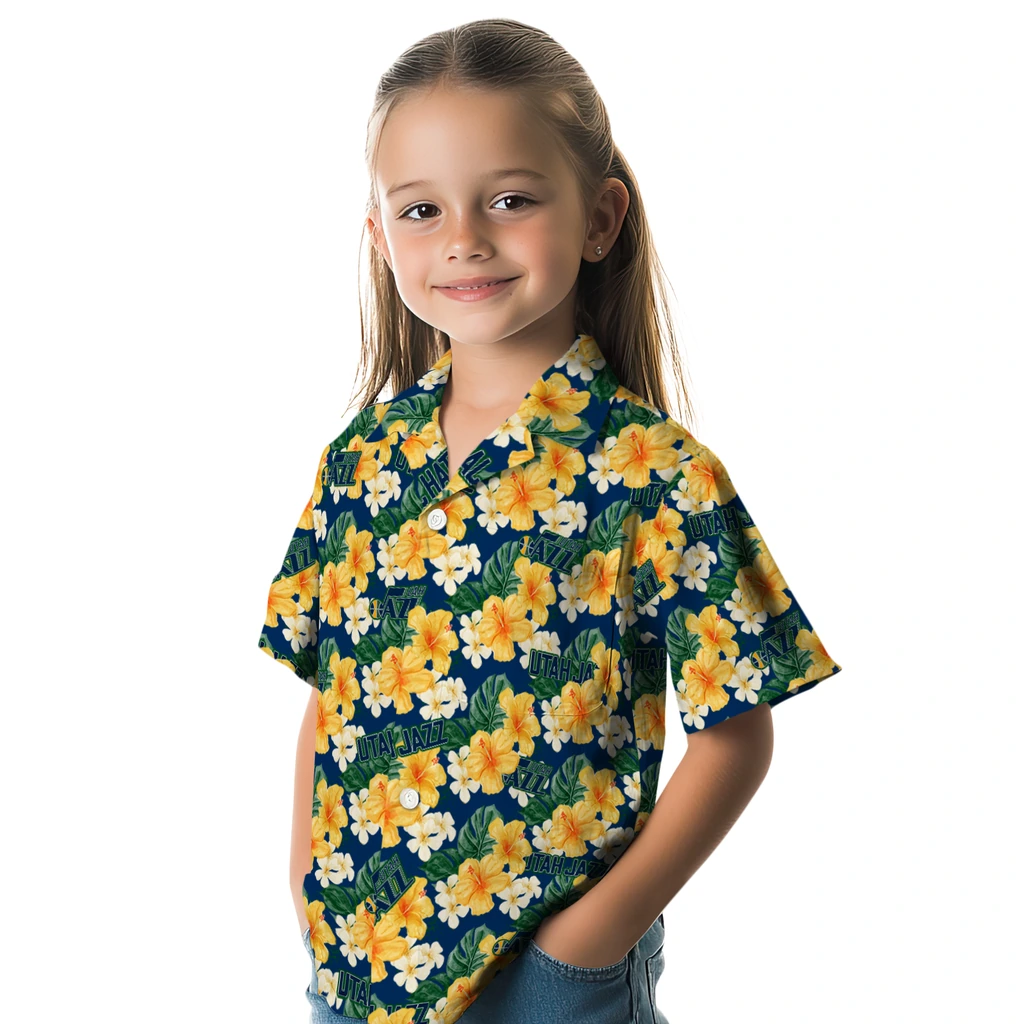Utah Jazz Hawaiian Shirt - Hibiscus Tropics utah jazz hibiscus tropics navy yellow hawaiian shirts premium grade
