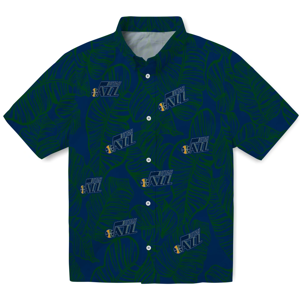 Utah Jazz Hawaiian Shirt - Leaf Outline utah jazz leaf outline navy hawaiian shirts best selling