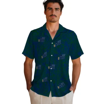 utah jazz leaf outline navy hawaiian shirts fashion forward