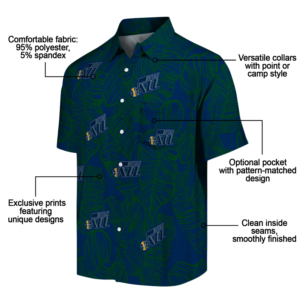 Utah Jazz Hawaiian Shirt - Leaf Outline utah jazz leaf outline navy hawaiian shirts new arrival