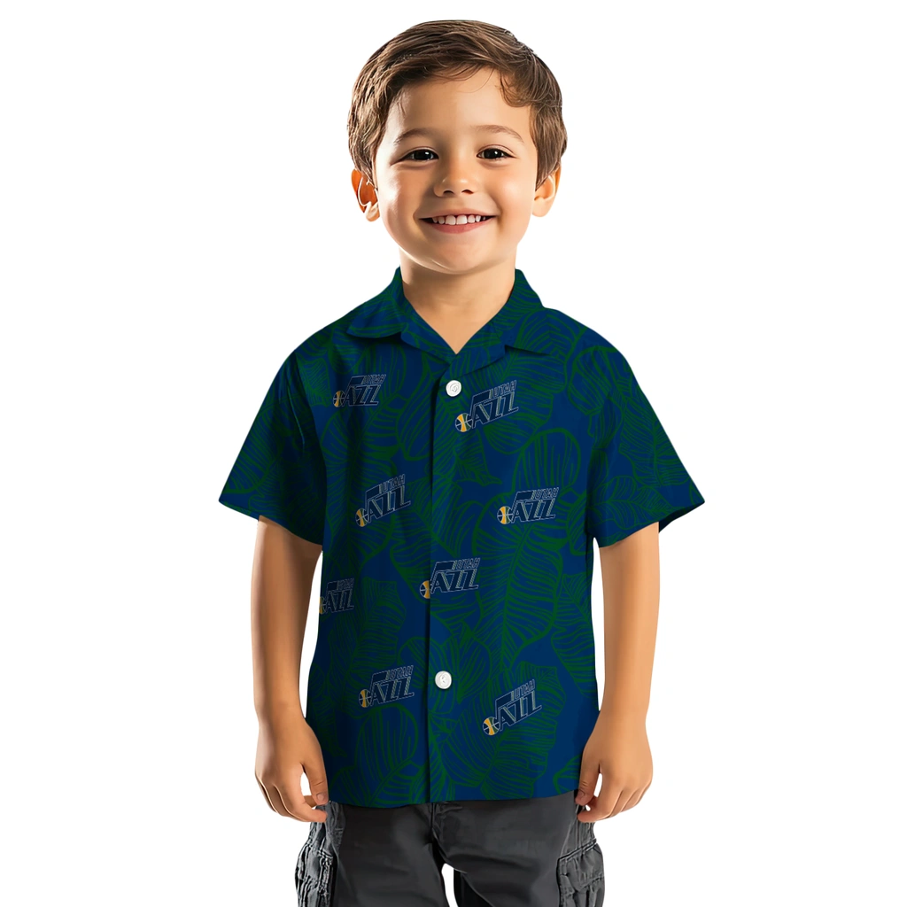 Utah Jazz Hawaiian Shirt - Leaf Outline utah jazz leaf outline navy hawaiian shirts top rated