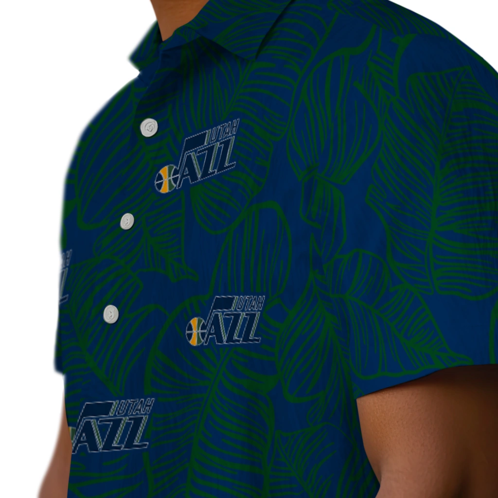 Utah Jazz Hawaiian Shirt - Leaf Outline utah jazz leaf outline navy hawaiian shirts trendy
