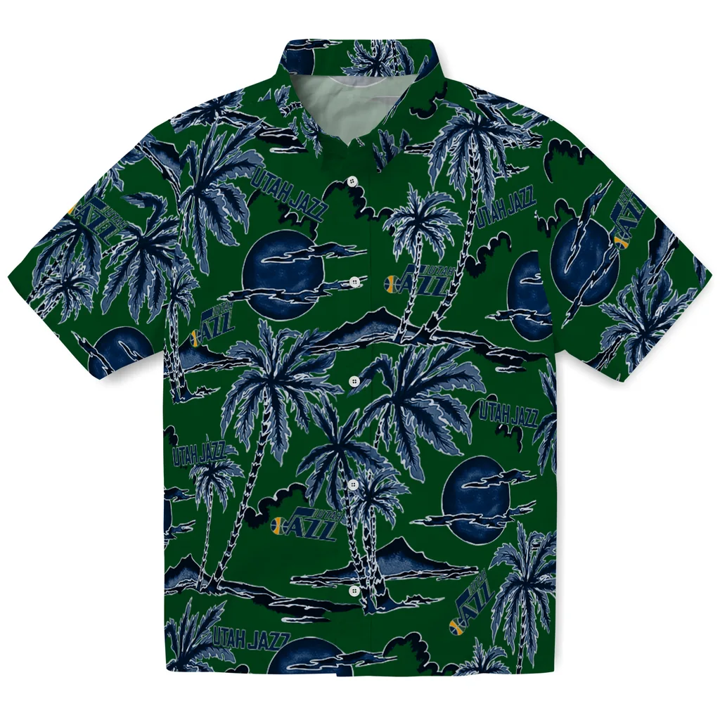 Utah Jazz Hawaiian Shirt - Palm Sunset utah jazz palm sunset hawaiian shirts best selling