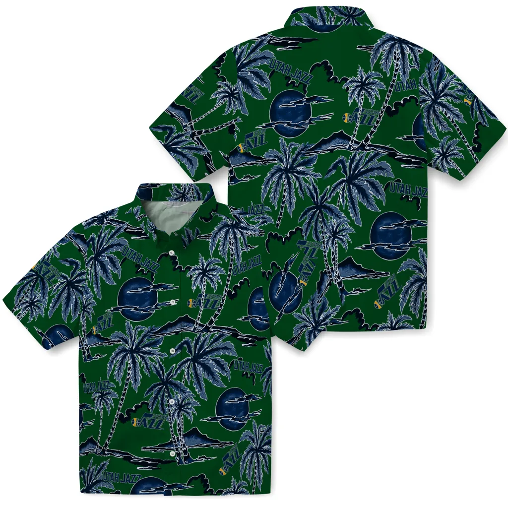 Utah Jazz Hawaiian Shirt - Palm Sunset utah jazz palm sunset hawaiian shirts high quality