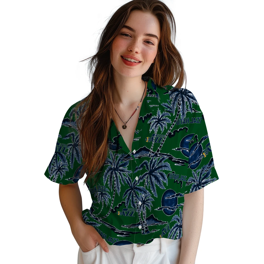 Utah Jazz Hawaiian Shirt - Palm Sunset utah jazz palm sunset hawaiian shirts latest model
