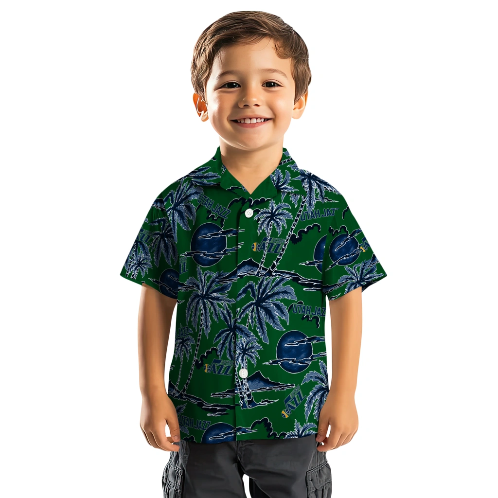 Utah Jazz Hawaiian Shirt - Palm Sunset utah jazz palm sunset hawaiian shirts top rated