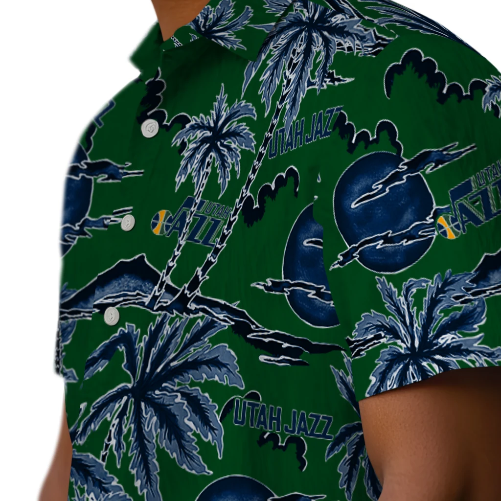 Utah Jazz Hawaiian Shirt - Palm Sunset utah jazz palm sunset hawaiian shirts trendy