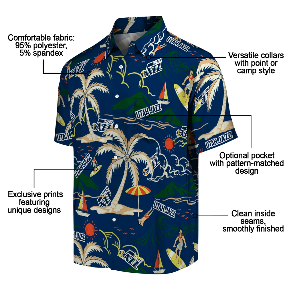 Utah Jazz Hawaiian Shirt - Palm Tree Island utah jazz palm tree island navy hawaiian shirts new arrival