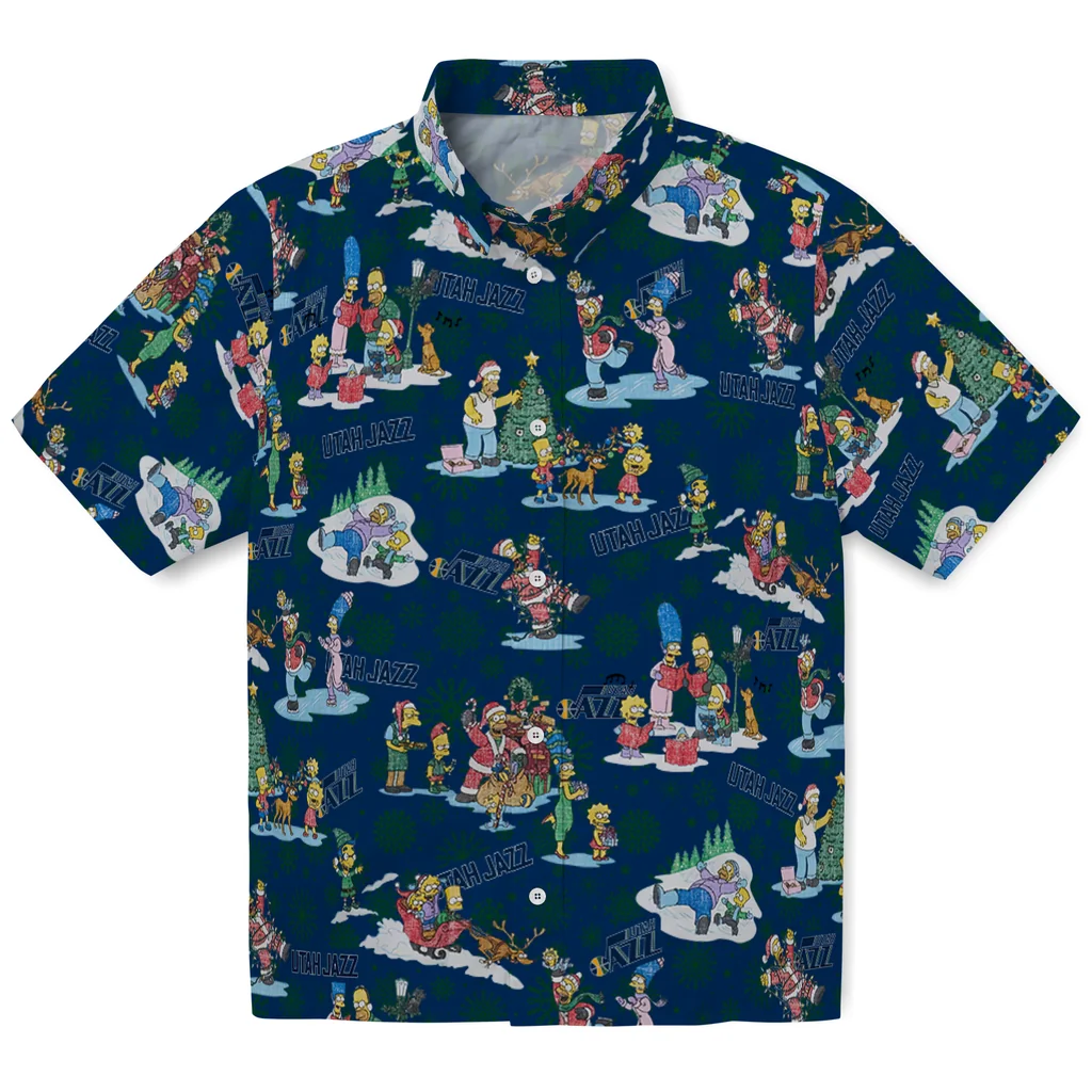 Utah Jazz Hawaiian Shirt - Simpsons Christmas utah jazz simpsons christmas navy hawaiian shirts best selling