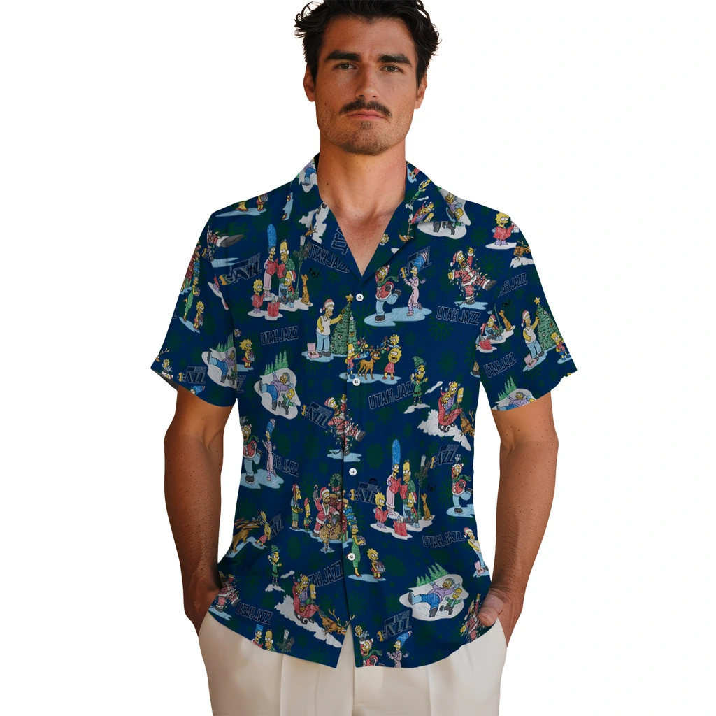 Utah Jazz Hawaiian Shirt - Simpsons Christmas utah jazz simpsons christmas navy hawaiian shirts fashion forward