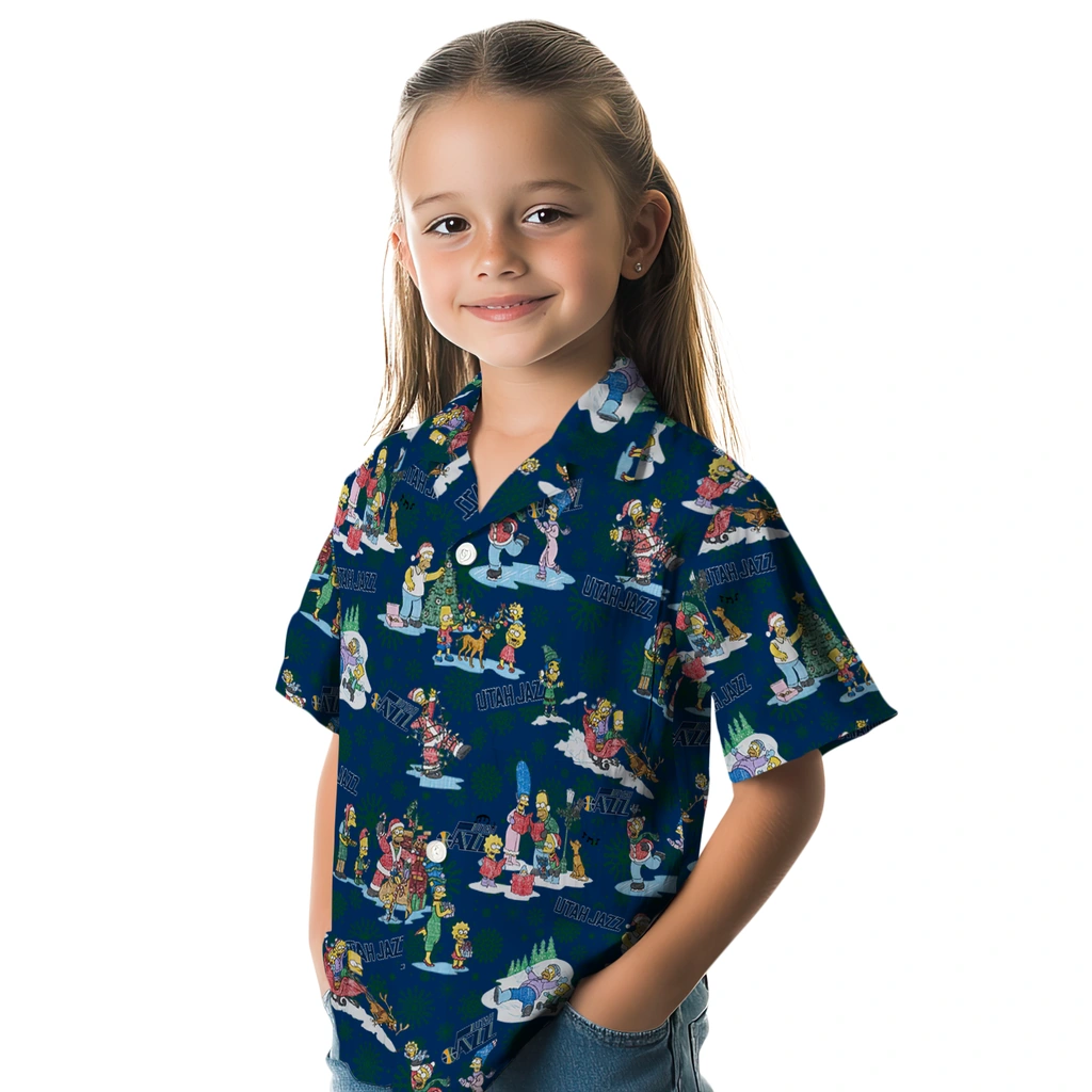 Utah Jazz Hawaiian Shirt - Simpsons Christmas utah jazz simpsons christmas navy hawaiian shirts premium grade