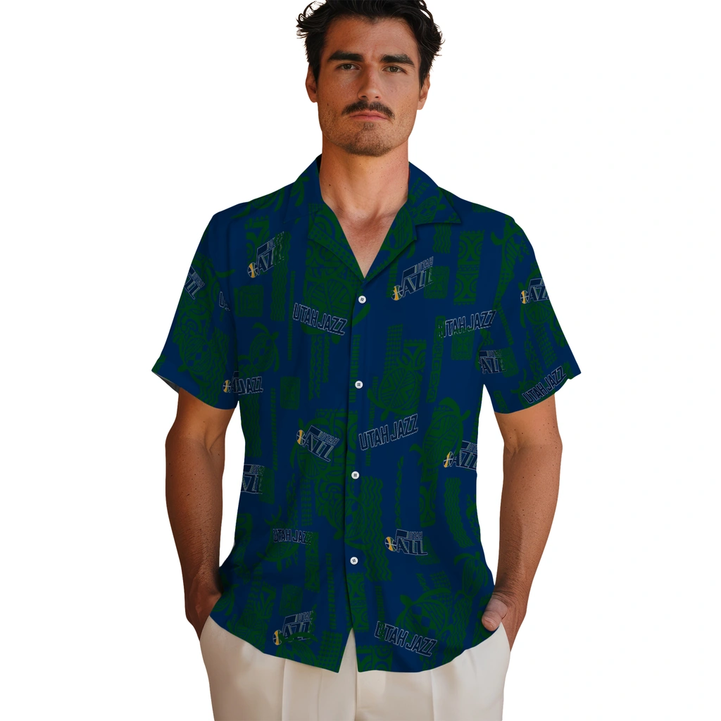 Utah Jazz Hawaiian Shirt - Turtle Lines utah jazz turtle lines navy hawaiian shirts fashion forward