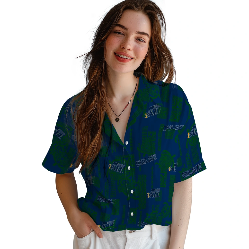 Utah Jazz Hawaiian Shirt - Turtle Lines utah jazz turtle lines navy hawaiian shirts latest model