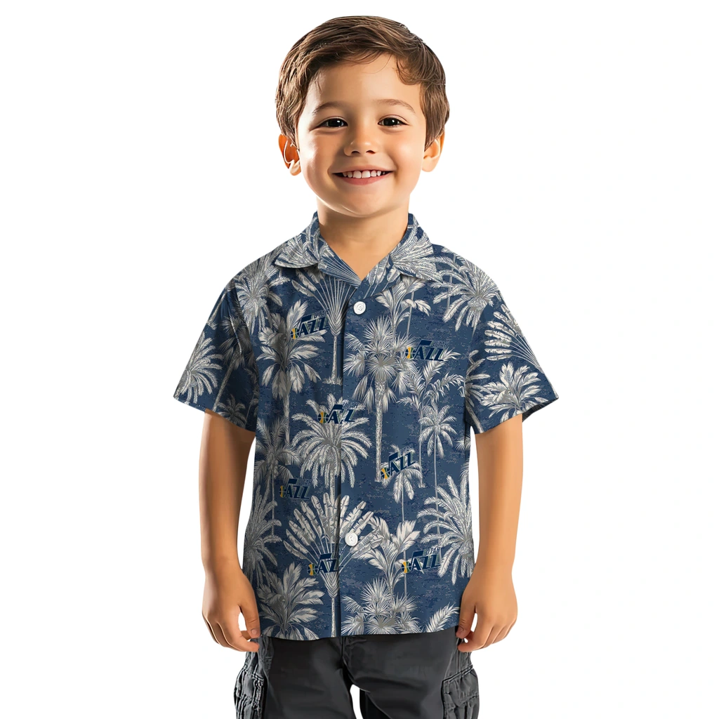 Utah Jazz Hawaiian Shirt - Vintage Palm Tree utah jazz palm shadows navy hawaiian shirts top rated