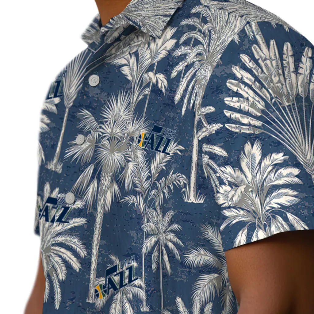 Utah Jazz Hawaiian Shirt - Vintage Palm Tree utah jazz palm shadows navy hawaiian shirts trendy