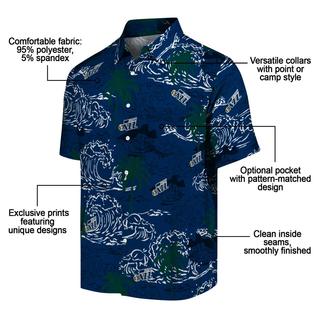 Utah Jazz Hawaiian Shirt - Wave Palm utah jazz wave palm navy hawaiian shirts new arrival