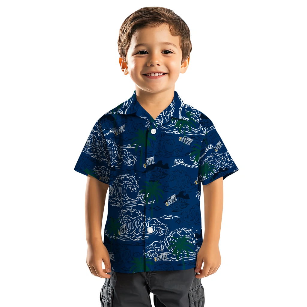 Utah Jazz Hawaiian Shirt - Wave Palm utah jazz wave palm navy hawaiian shirts top rated