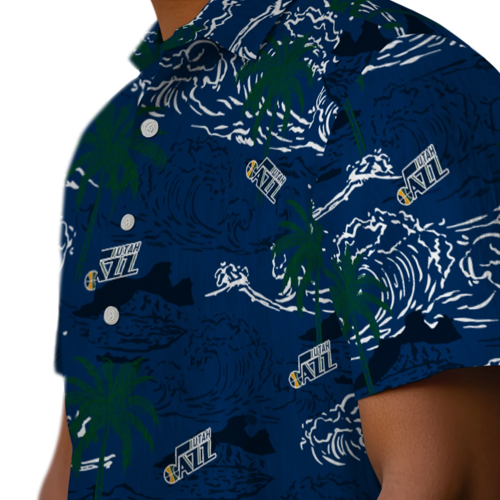 Utah Jazz Hawaiian Shirt - Wave Palm utah jazz wave palm navy hawaiian shirts trendy