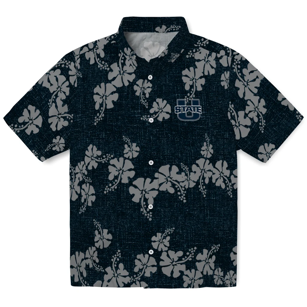 Utah State Aggies Hawaiian Shirt - 50th State Flower utah state aggies hibiscus petals navy hawaiian shirts best selling