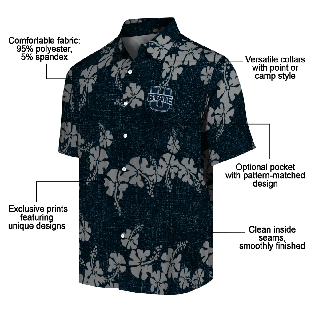 Utah State Aggies Hawaiian Shirt - 50th State Flower utah state aggies hibiscus petals navy hawaiian shirts new arrival