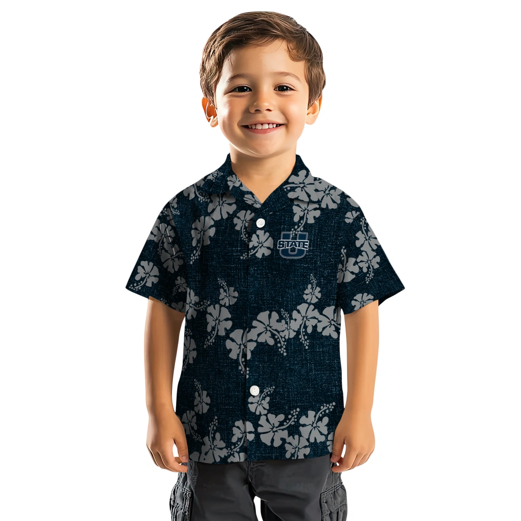 Utah State Aggies Hawaiian Shirt - 50th State Flower utah state aggies hibiscus petals navy hawaiian shirts top rated